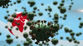 Animation of falling covid-19 cells over globe and map. global covid 19 pandemic concept digitally generated video. - Powered by Shutterstock - Get 15% off with code: PIKWIZARD15