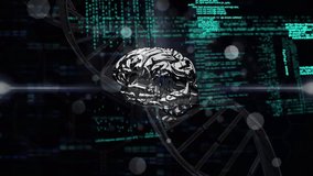 Data processing over dna structure and human brain against spots of light on black background. medical research and science technology concept - Powered by Shutterstock - Get 15% off with code: PIKWIZARD15
