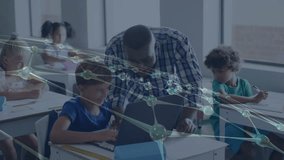 Animation of network of connections over diverse schoolchildren and teacher. Global connections and education concept digitally generated video. - Powered by Shutterstock - Get 15% off with code: PIKWIZARD15