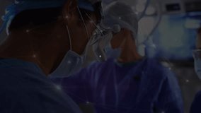 Animation of network of connections over team of diverse surgeons during operation. Health, medicine, connections, network and technology concept digitally generated video. - Powered by Shutterstock - Get 15% off with code: PIKWIZARD15