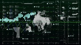 Animation of financial data processing over spinning globe and interface with data processing. Global finance and business technology concept - Powered by Shutterstock - Get 15% off with code: PIKWIZARD15