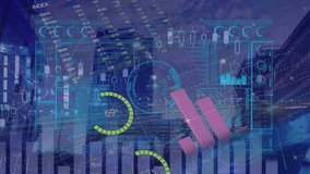 Animation of statistics and data processing over busy city street. Global business finance economy and technology concept digitally generated video. - Powered by Shutterstock - Get 15% off with code: PIKWIZARD15
