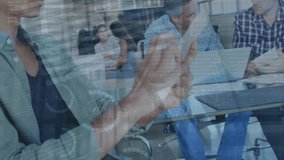 Animation statistics and financial data processing over business people using electronic devices. Global business, finance and data processing concept digitally generated video. - Powered by Shutterstock - Get 15% off with code: PIKWIZARD15