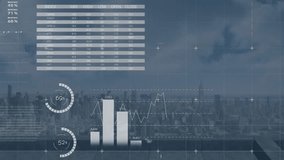 Animation of financial data processing over cityscape. Global business, finances, computing and data processing concept digitally generated video. - Powered by Shutterstock - Get 15% off with code: PIKWIZARD15