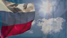 Animation of financial data processing over waving russia flag against clouds in the blue sky. Global economy and finance concept - Powered by Shutterstock - Get 15% off with code: PIKWIZARD15