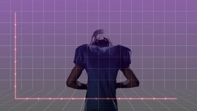 Silhouette of football player over animation with pink nodes on data graph. Sports, athlete, digital, technology, motion, analysis - Powered by Shutterstock - Get 15% off with code: PIKWIZARD15