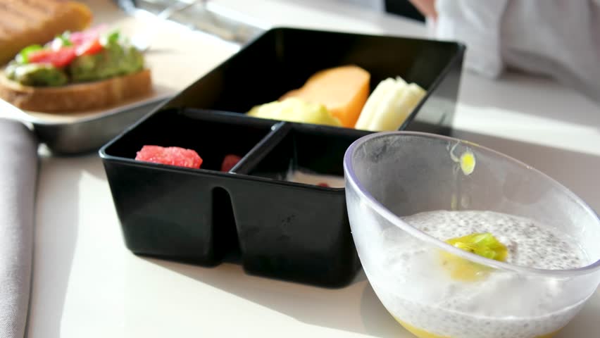  Pineapple Baked rice in plastic lunch box, indoor Chiangmai Thailand.