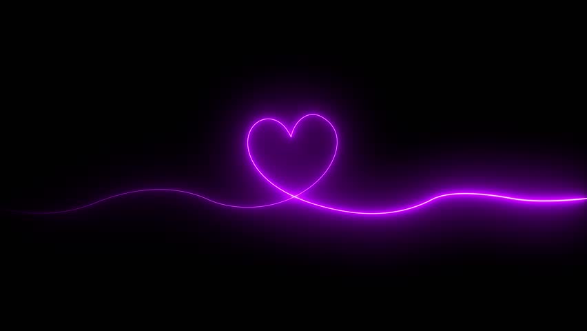 Neon Abstract hearts as continuous line drawing on black as background