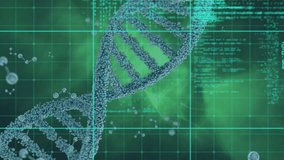 Animation of data processing on screen over 3d dna strand spinning. global science, computing, data processing and digital interface concept digitally generated video. - Powered by Shutterstock - Get 15% off with code: PIKWIZARD15
