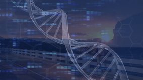 Animation of data processing and dna over sunset. data processing, nature, science and technology concept digitally generated video. - Powered by Shutterstock - Get 15% off with code: PIKWIZARD15