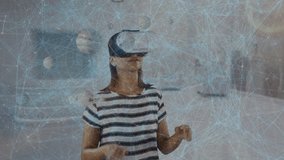 Animation of network of connections over woman running exercising in forest. Global sports fitness healthy lifestyle and data processing concept digitally generated video. - Powered by Shutterstock - Get 15% off with code: PIKWIZARD15