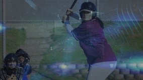Animation of data processing over diverse female baseball players. Global sport and digital interface concept digitally generated video. - Powered by Shutterstock - Get 15% off with code: PIKWIZARD15