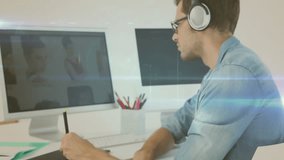 Animation of network of profile icons over caucasian male graphic designer using graphic tablet. Global networking and business technology concept - Powered by Shutterstock - Get 15% off with code: PIKWIZARD15