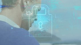 Animation of security padlock icon and data processing over caucasian man using a smartphone. Cyber security and business networking technology concept - Powered by Shutterstock - Get 15% off with code: PIKWIZARD15