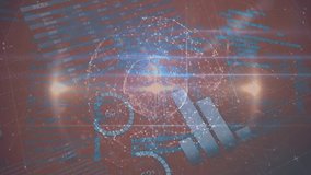 Animation of statistical data processing and globe of network of connections against grey background. Global networking and business data technology concept - Powered by Shutterstock - Get 15% off with code: PIKWIZARD15