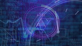 Animation of financial data processing over clock. Global computing, business, finance and data processing concept digitally generated video. - Powered by Shutterstock - Get 15% off with code: PIKWIZARD15