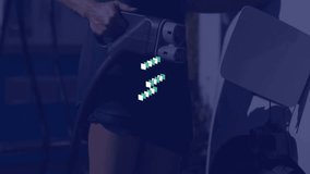 Animation of data processing over caucasian man charging electric car. Global electric car industry, ecology, digital interface, computing and data processing concept digitally generated video. - Powered by Shutterstock - Get 15% off with code: PIKWIZARD15