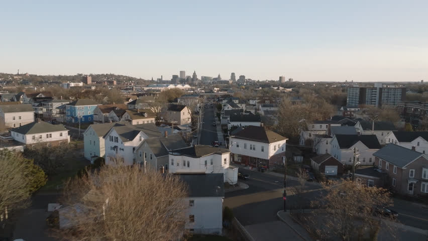 Aerial view of Providence, Rhode Island. Shot on an autumn day.