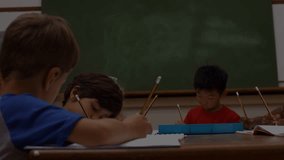 Animation of network of connections over happy diverse teacher and schoolchildren. Education and learning concept digitally generated video. - Powered by Shutterstock - Get 15% off with code: PIKWIZARD15