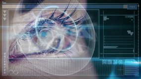 Animation of digital screen with data, world map and caucasian woman eye scanning. Bionic security, data processing and technology concept digitally generated video. - Powered by Shutterstock - Get 15% off with code: PIKWIZARD15