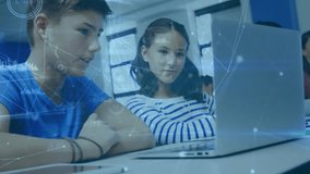 Animation of network of connections over schoolchildren in classroom. Global education digital interface and networks concept digitally generated video. - Powered by Shutterstock - Get 15% off with code: PIKWIZARD15