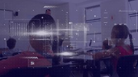 Animation of data processing over caucasian male teacher with diverse schoolchildren in classroom. Global education and digital interface concept digitally generated video. - Powered by Shutterstock - Get 15% off with code: PIKWIZARD15