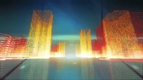 Animation of glowing 3d cityscape over light trails. Global data processing, networks, connections and computing concept digitally generated video. - Powered by Shutterstock - Get 15% off with code: PIKWIZARD15