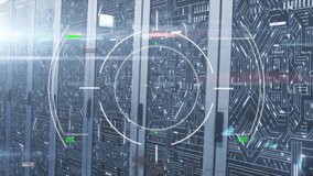 Animation of glitch effect and scope scanning against microprocessor connections over server room. Computer interface and business data storage technology concept - Powered by Shutterstock - Get 15% off with code: PIKWIZARD15