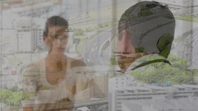 Animation of network of connections with icons over male doctor with female patient. Global medicine, healthcare, data processing and connections concept digitally generated video. - Powered by Shutterstock - Get 15% off with code: PIKWIZARD15