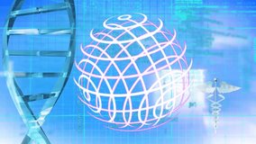 Animation of global network over dna, medical symbol and processing data on blue. Digital interface, connection, health, medical research and communication, digitally generated video. - Powered by Shutterstock - Get 15% off with code: PIKWIZARD15