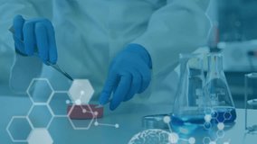 Animation of scientific data processing and human brains over scientist in laboratory. Global science, connections, computing and data processing concept digitally generated video. - Powered by Shutterstock - Get 15% off with code: PIKWIZARD15