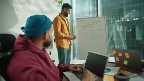 Arabian leader boss businessman presenting graphic data goals stats company results on whiteboard in office to multiethnic business partners discussing together informal conference teamwork brainstorm - Powered by Shutterstock - Get 15% off with code: PIKWIZARD15