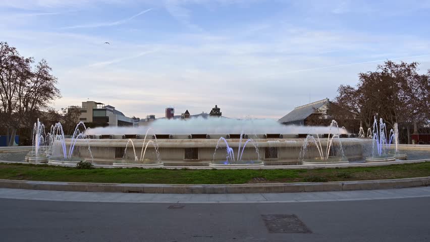 Water spraying from the Font Magica de Montjuic in Barcelona