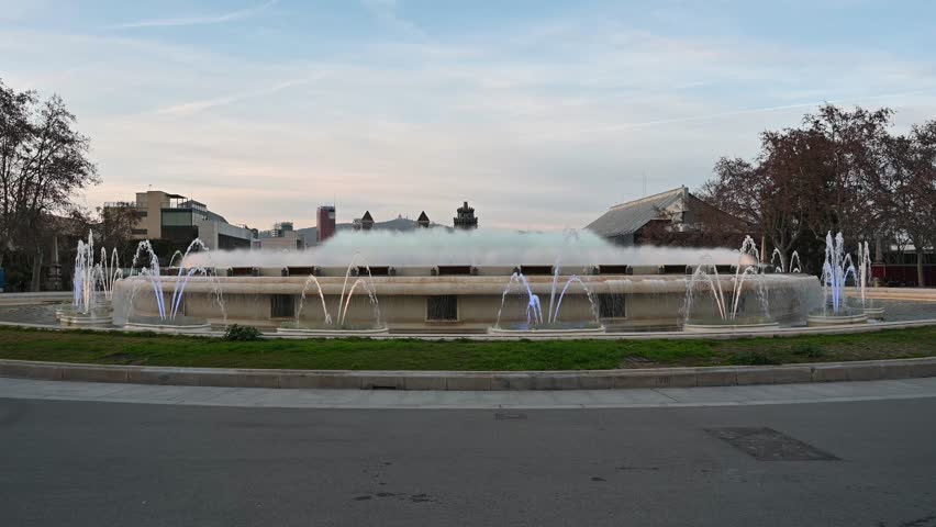 Famous Montjuic magic fountain dancing in Barcelona