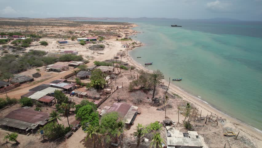 Aerial View of Playa Punta Arena Araya Peninsula Venezuela Coastline