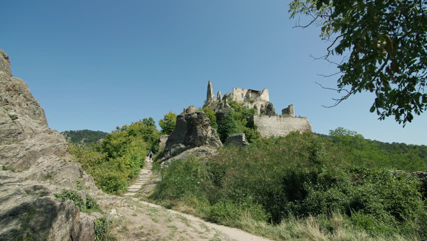 Ruins of an ancient castle in Durnstein Wachau Valley Austria. Historical architecture in a tourist spot, old walls.