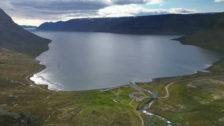 Aerial Panoramic Landscape of Westfjords with Coastline, Sea and Mountain Routes, Iceland