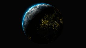 Exclusive globe animation loop from Europe with glowing city lights and top left sunlight crafted for seamless alpha presentation - Powered by Shutterstock - Get 15% off with code: PIKWIZARD15