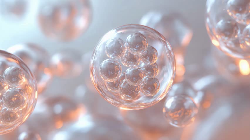 Pink human cell, Biotechnology in cell biology, medical background.