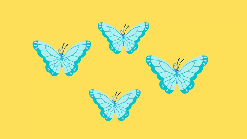 Some butterflies fly against a green background.