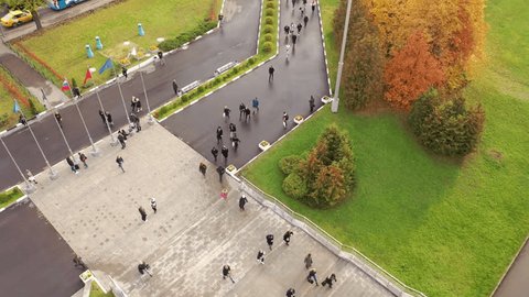 Aerial Ascent above Mgimo Campus Entrance