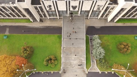 Drone Pulling Away Mgimo Main Entrance Autumn
