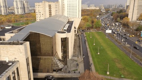 Drone Rotating beside Mgimo Campus Entrance