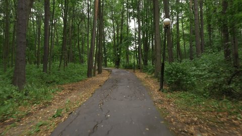 Low Flying Drone over Park Path Krasnogorsk