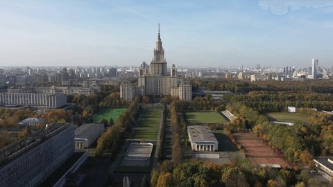 Aerial Drone Approach to Moscow State University Main Building