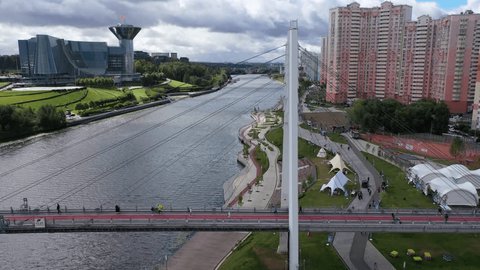 Sideways Drone Flight along Pavshinsky Bridge