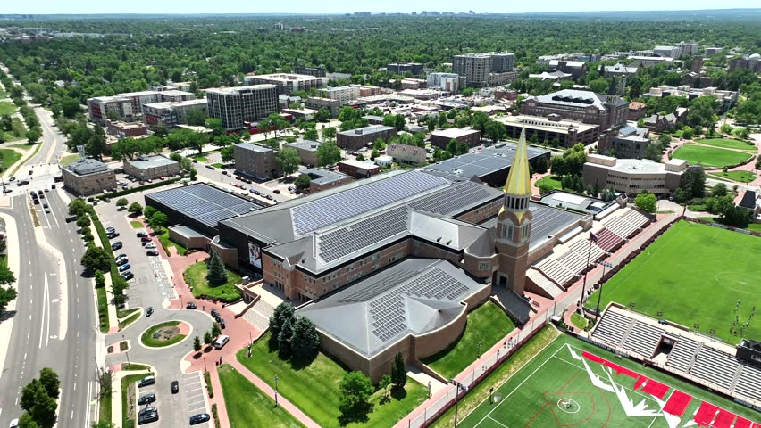 University of Denver Ritchie Center Aerial Drone Orbit in Denver Colorado