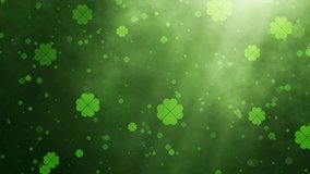 Shamrocks floating over a vibrant green background, loopable digital festive design for St. Patrick's Day, irish four leaf animation - Powered by Shutterstock - Get 15% off with code: PIKWIZARD15