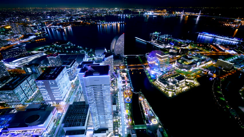 Stunning Night Skyline of Yokohama Minato Mirai area: 4K Time-lapse