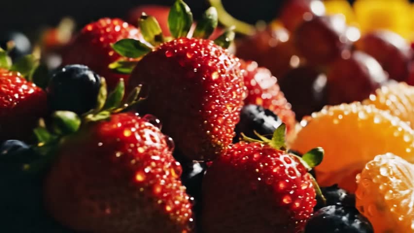 Fresh strawberries blueberries grapes mandarin slices kiwi fruit
